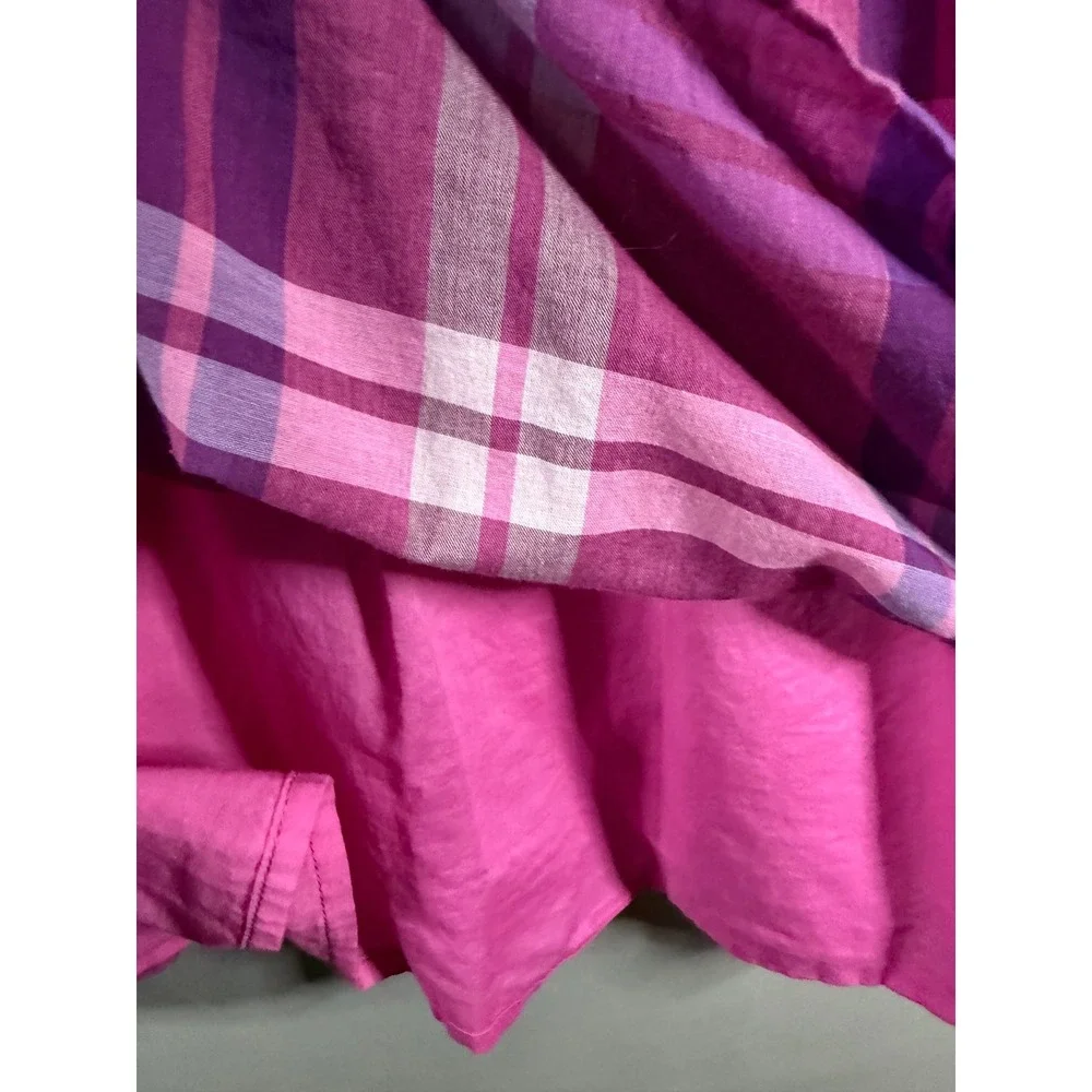 Crewcuts J.Crew Girls Pink Purple Plaid Sleeve Ruffle Babydoll Dress Size 10